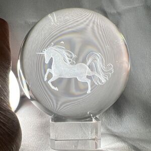 Unicorn glass paperweight 3" Round With Stand And Beautiful Box
